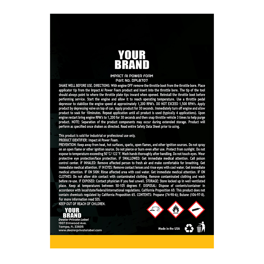 dpl8707 impact ai power foam 13oz label dpl8707 impact ai power foam 13oz label
